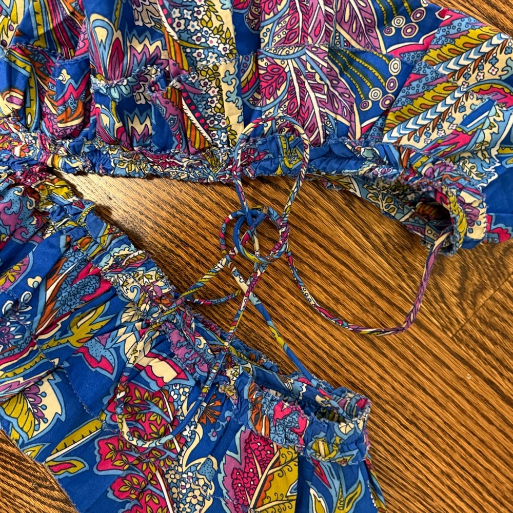 Blue Paisley V-Neck Women's Dress - Picture 3 of 6